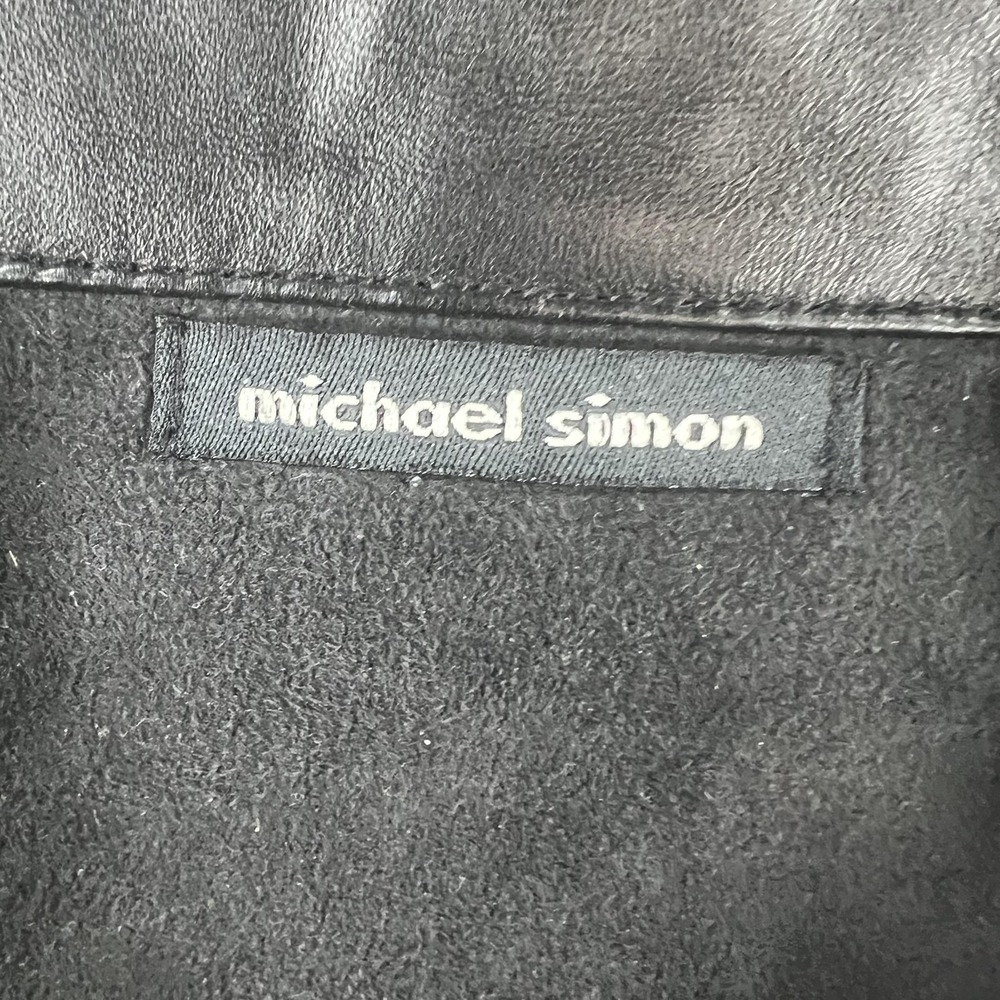 Michael Simon Blazer Womens Medium Black Silk Lamb Leather Trim Ruffle Jacket - Picture 4 of 9